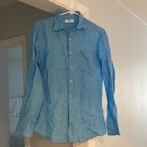 Uniqlo mens blue linen shirt